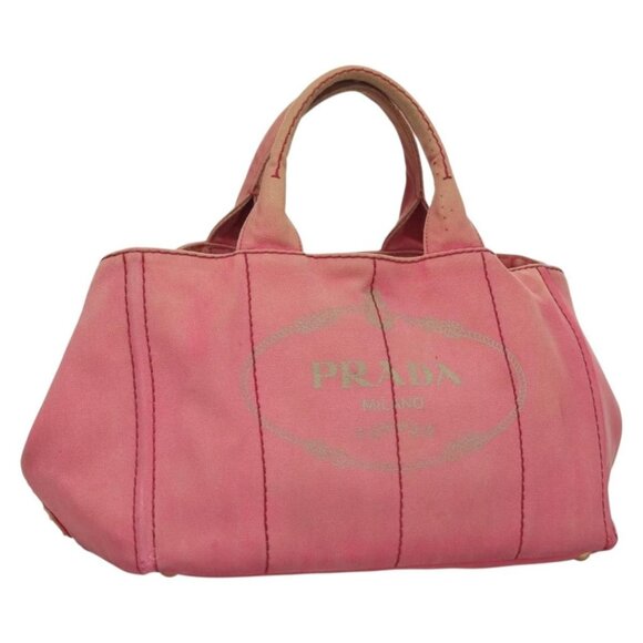 PRADA Canapa GM Hand Bag Canvas Pink Gold Auth bs28066 - Picture 1 of 16